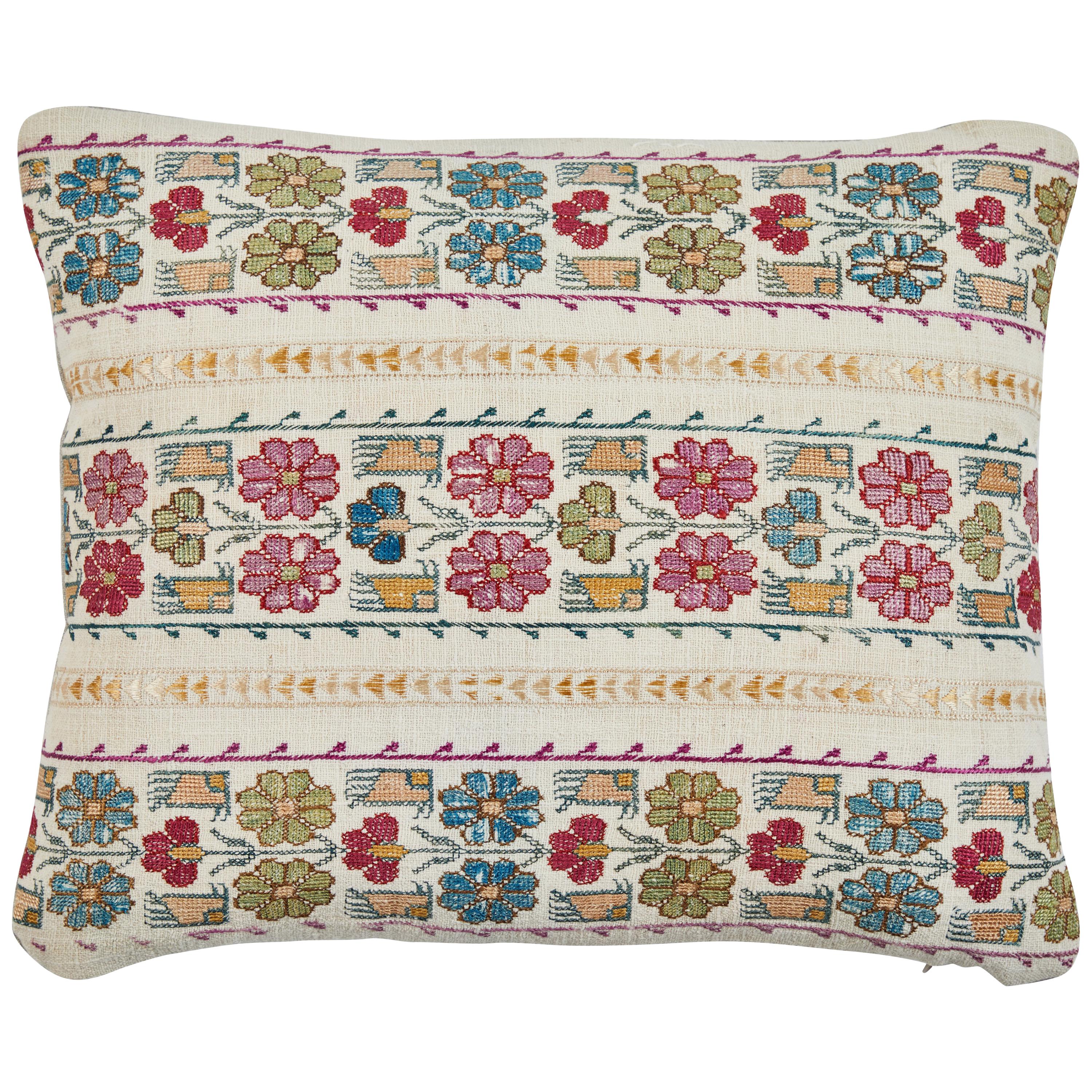 Antique Embroidery and Petit Point Greek Island Pillow For Sale