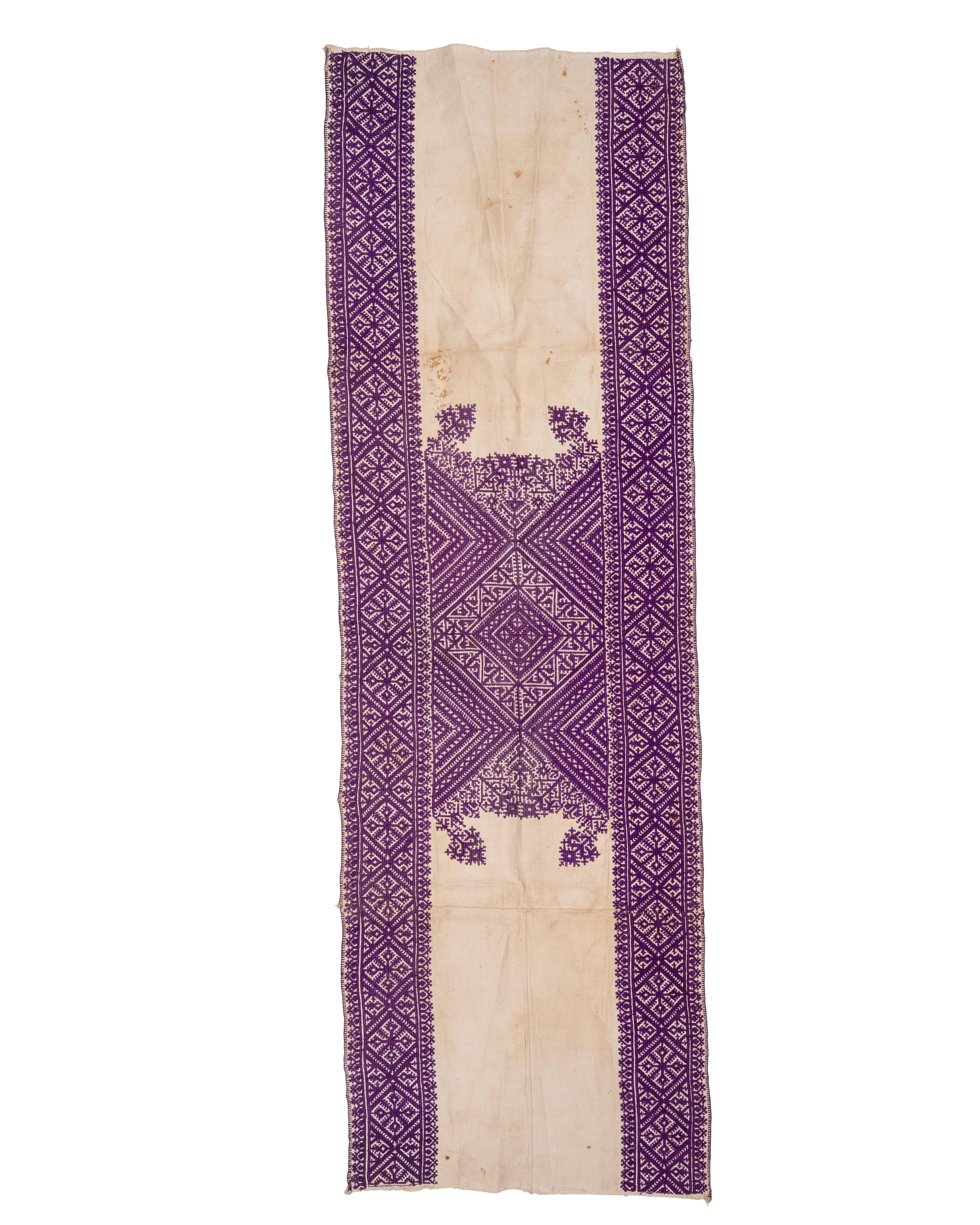 Fez embroidery was among the most sophisticated textile arts of Morocco, practiced by women in domestic settings and highly prized as part of marriage furnishings. The geometric patterning resonates with Andalusian and Islamic artistic traditions,