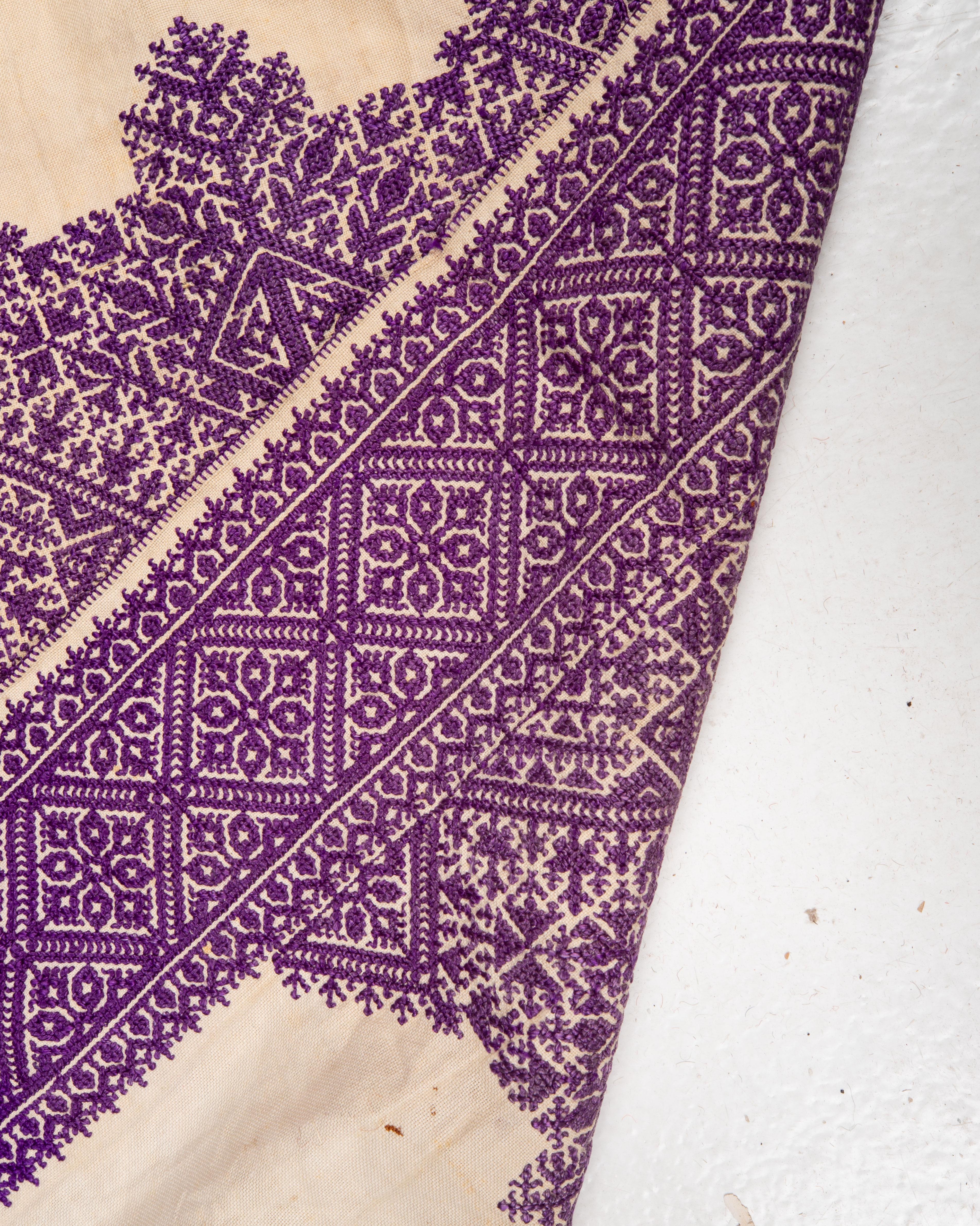 Silk Antique Embroidery from Fez Morocco, Early 20th Century. For Sale