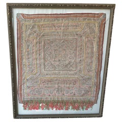 Antique Embroidery – Hand-Stitched Textile Art in Custom Shadow Box Frame