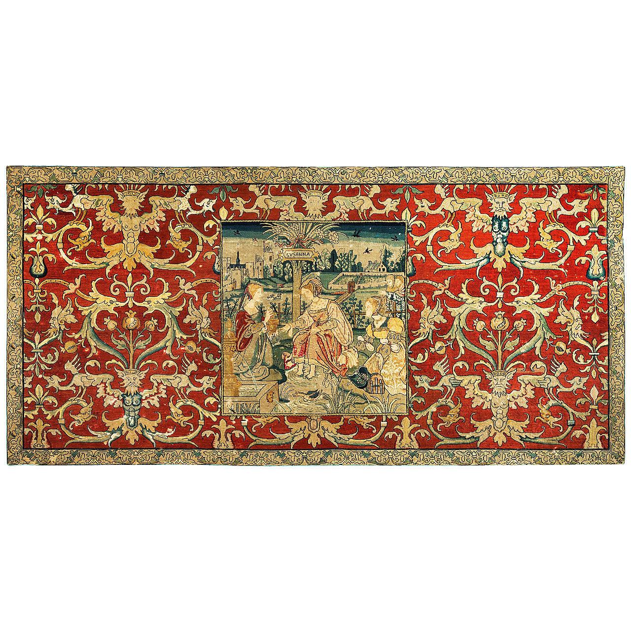 Dutch Antique Embroidery, Susanna and the Elders For Sale