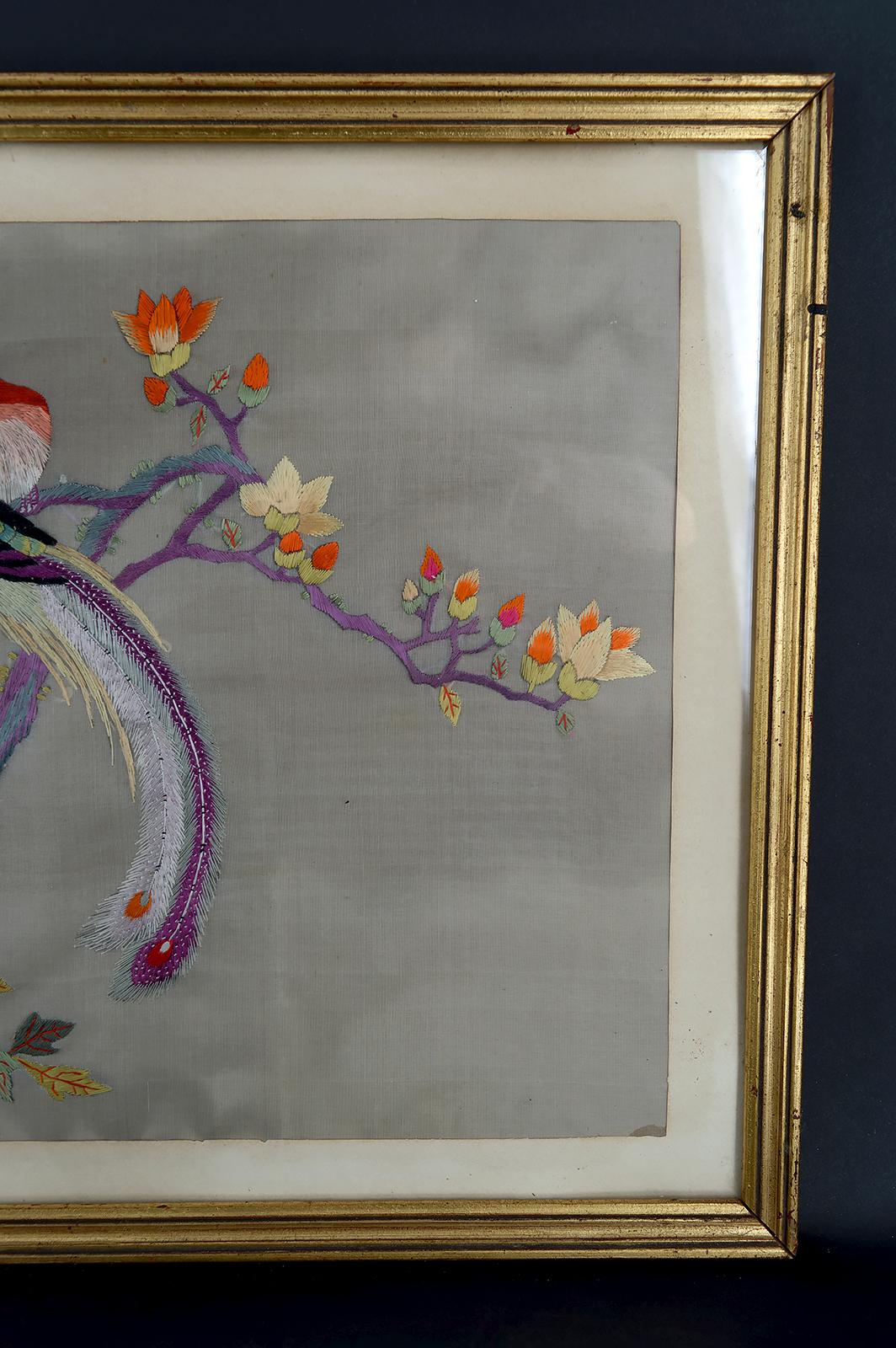 Brodé Broderie ancienne sous verre, soie, Chine, début du 20e siècle en vente