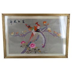 Antique Embroidery Under Glass, Silk, China, Early 20th Century