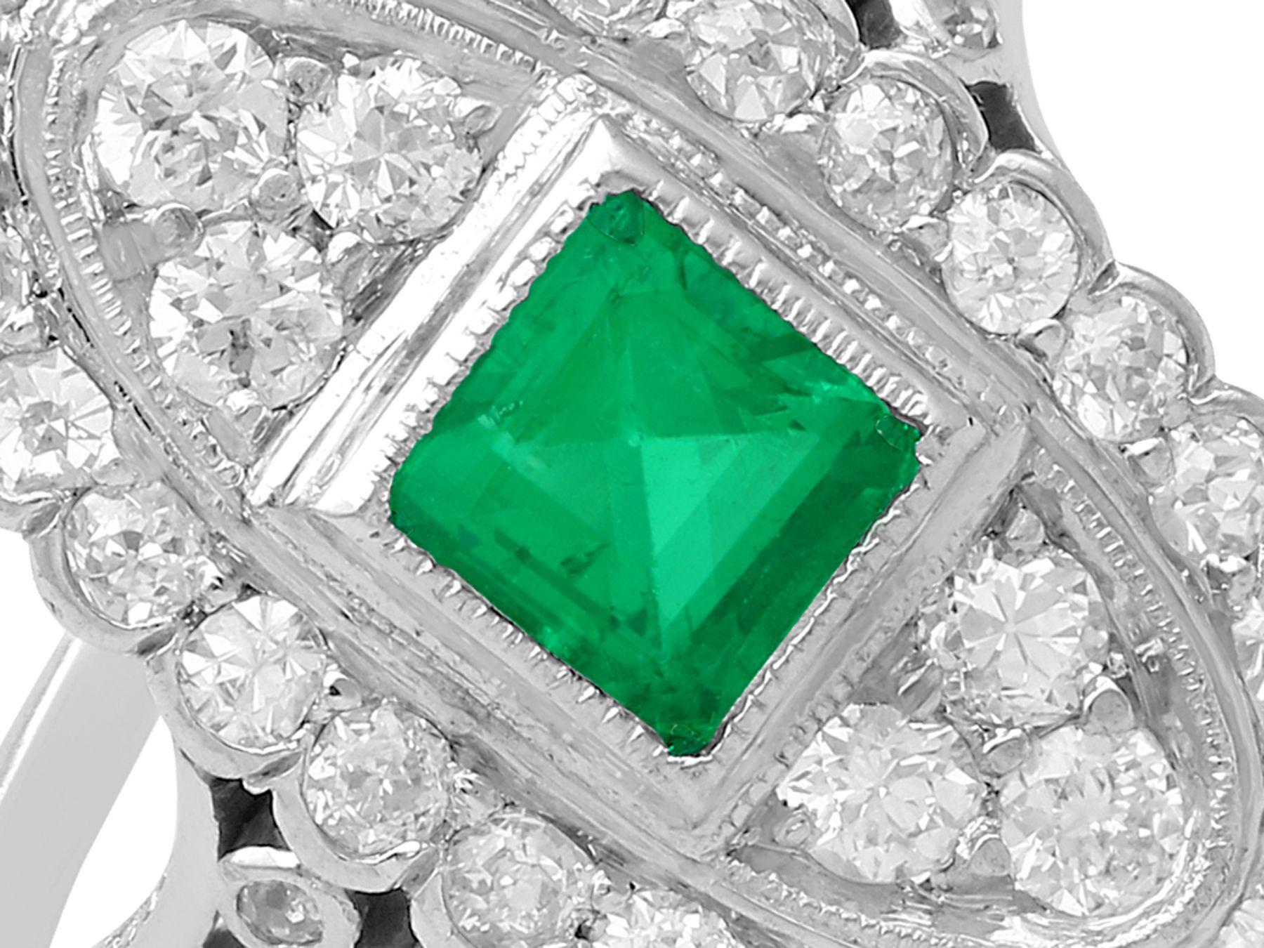 Square Cut Antique Emerald 1.20 Carat Diamond Platinum Ring For Sale
