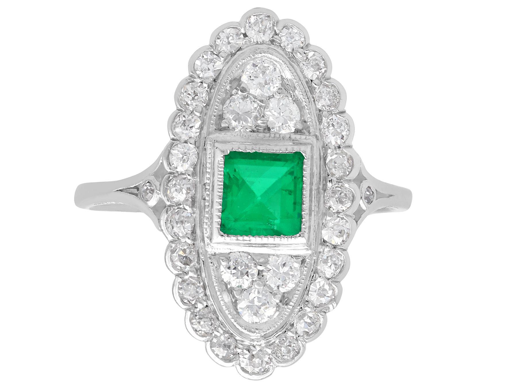 Women's Antique Emerald 1.20 Carat Diamond Platinum Ring For Sale