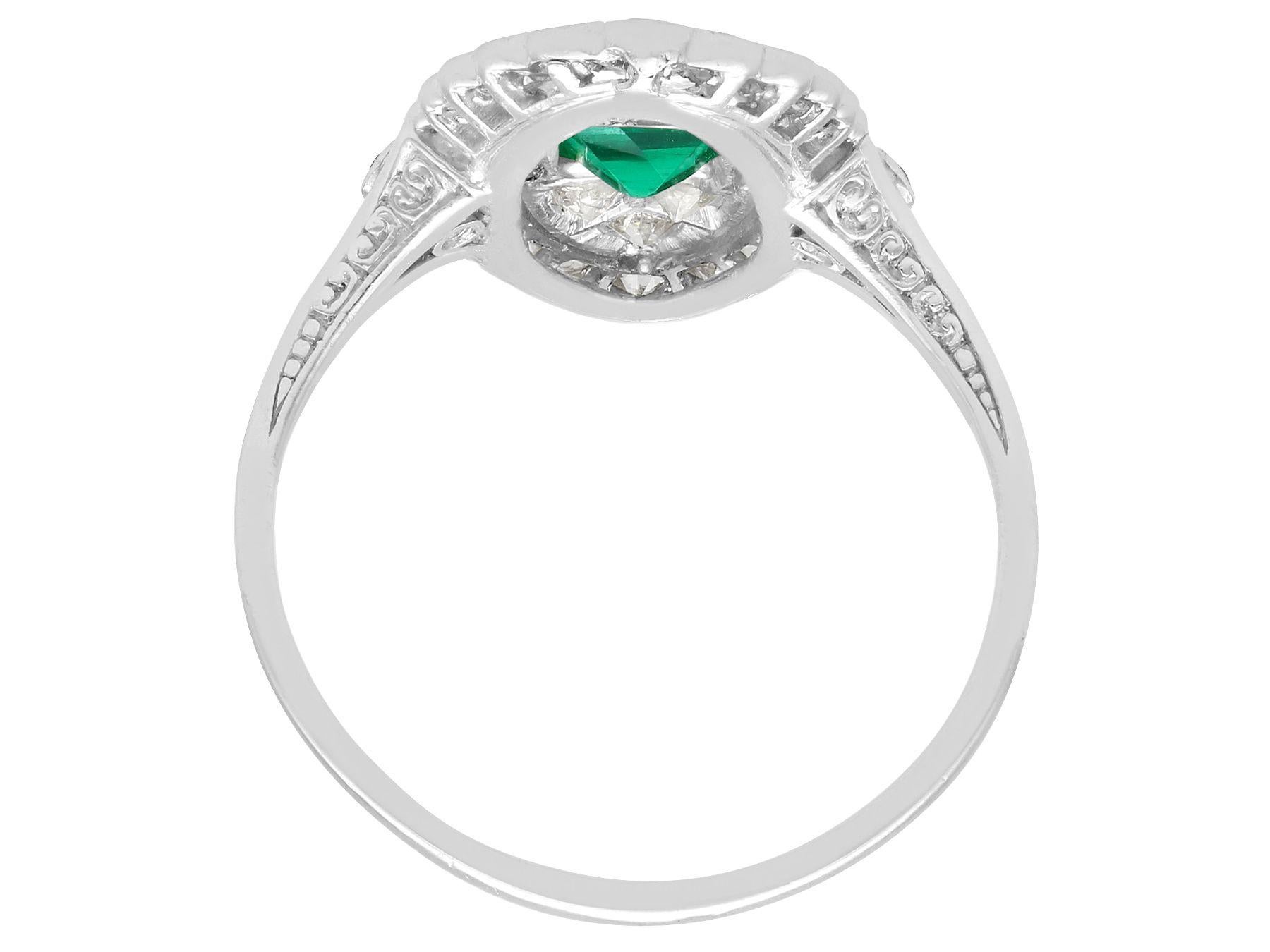 Antique Emerald 1.20 Carat Diamond Platinum Ring For Sale 1