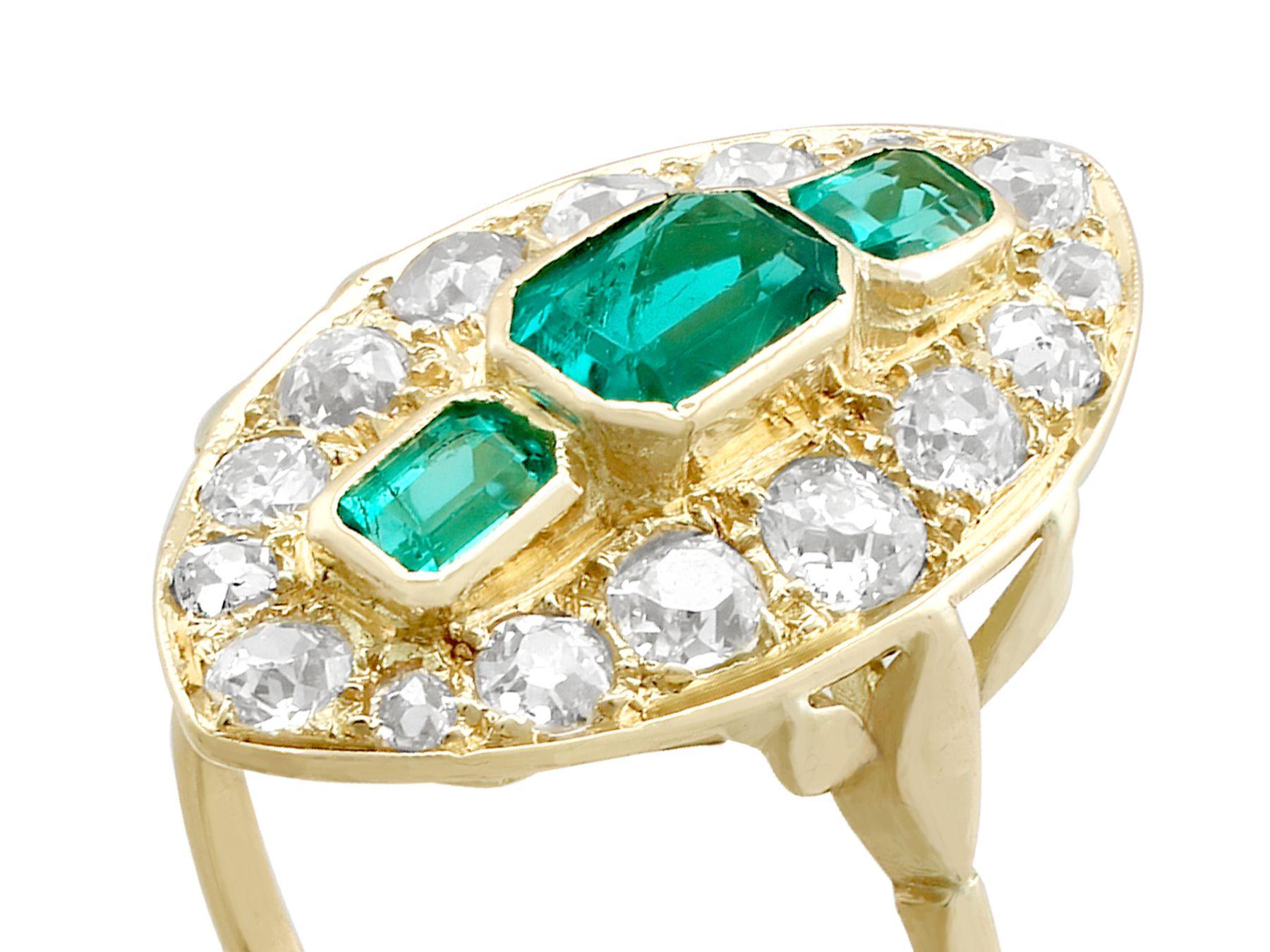 Round Cut Antique Emerald 2.05 Carat Diamond Yellow Gold Marquise Ring For Sale