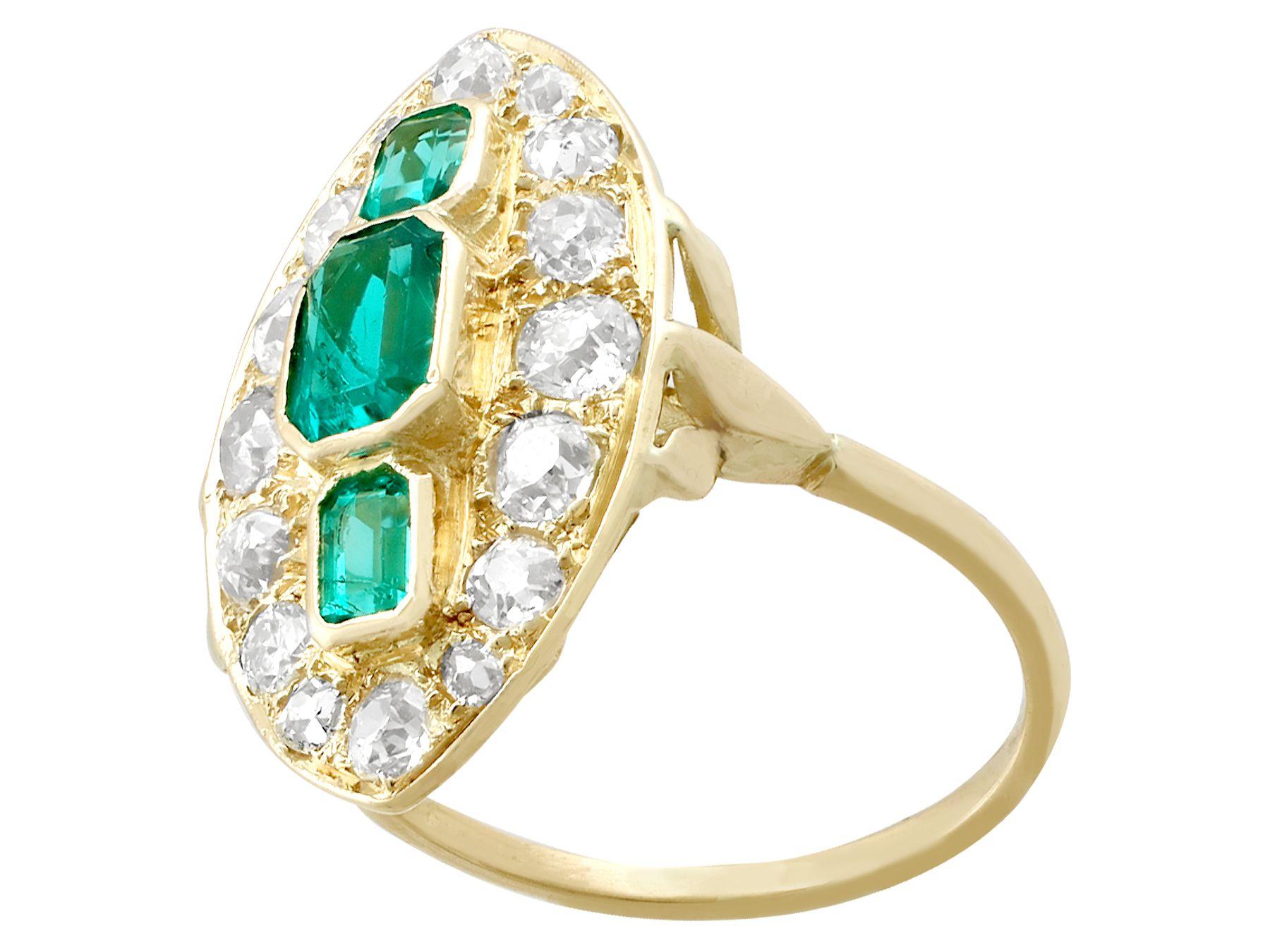 Antique Emerald 2.05 Carat Diamond Yellow Gold Marquise Ring In Excellent Condition For Sale In Jesmond, Newcastle Upon Tyne