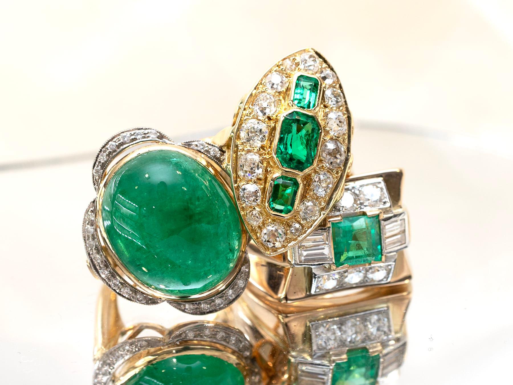 Antiker Marquise-Ring aus Gelbgold mit Smaragd, 2,05 Karat Diamant im Zustand „Hervorragend“ im Angebot in Jesmond, Newcastle Upon Tyne