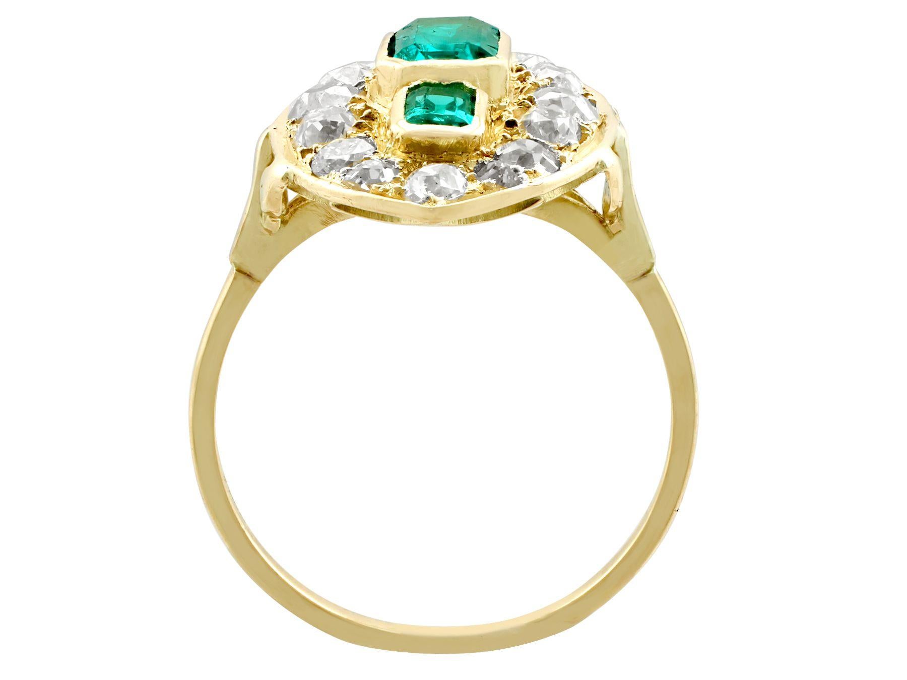 Women's or Men's Antique Emerald 2.05 Carat Diamond Yellow Gold Marquise Ring For Sale