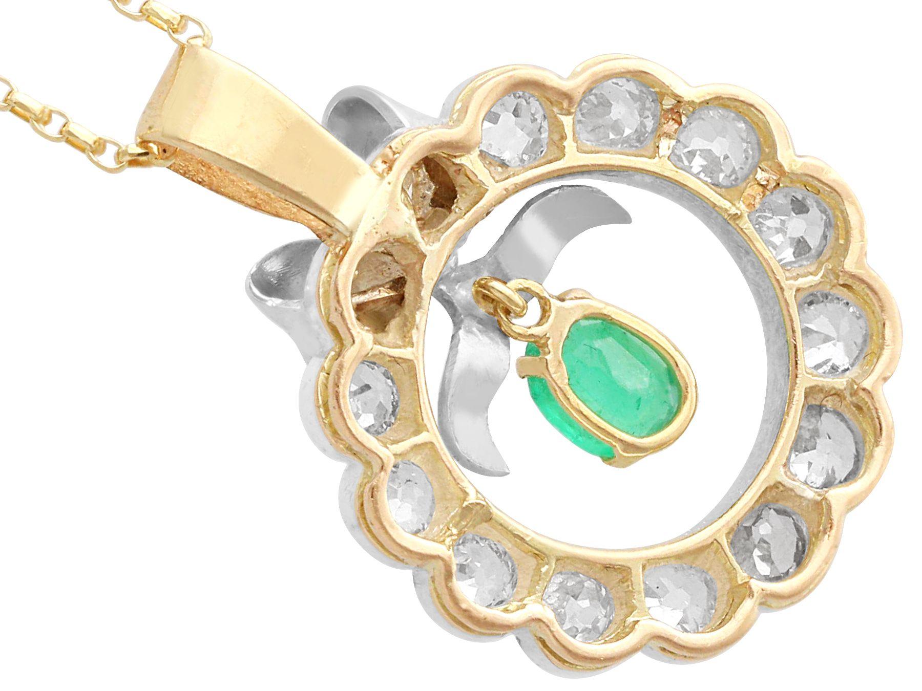 Antiker 1900er Smaragd und 1,30ct Diamant Gelbgold-Anhänger für Damen oder Herren im Angebot
