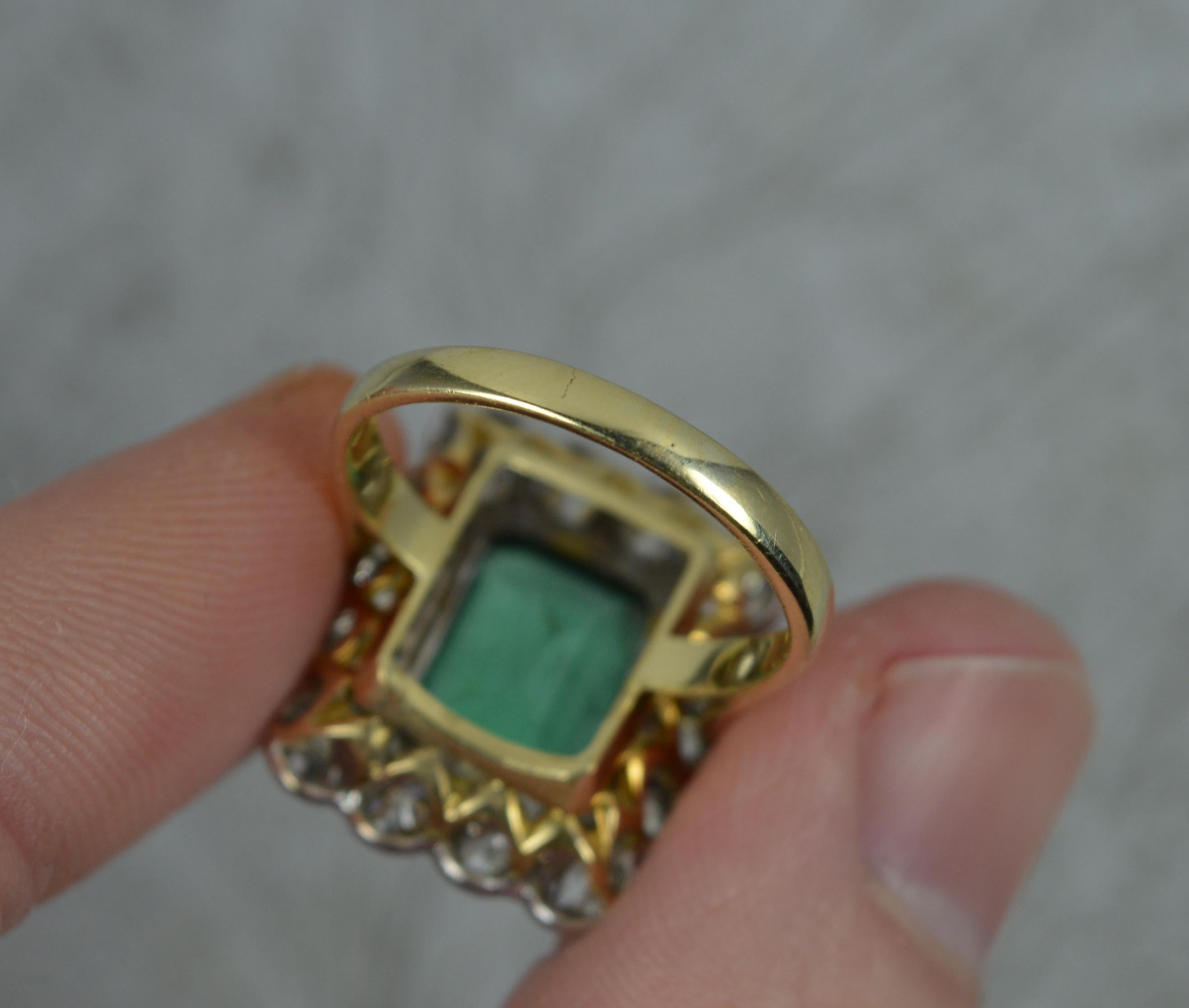 Antique Emerald and 2.00ct Old Cut Diamond 18ct Gold Cluster Ring 4