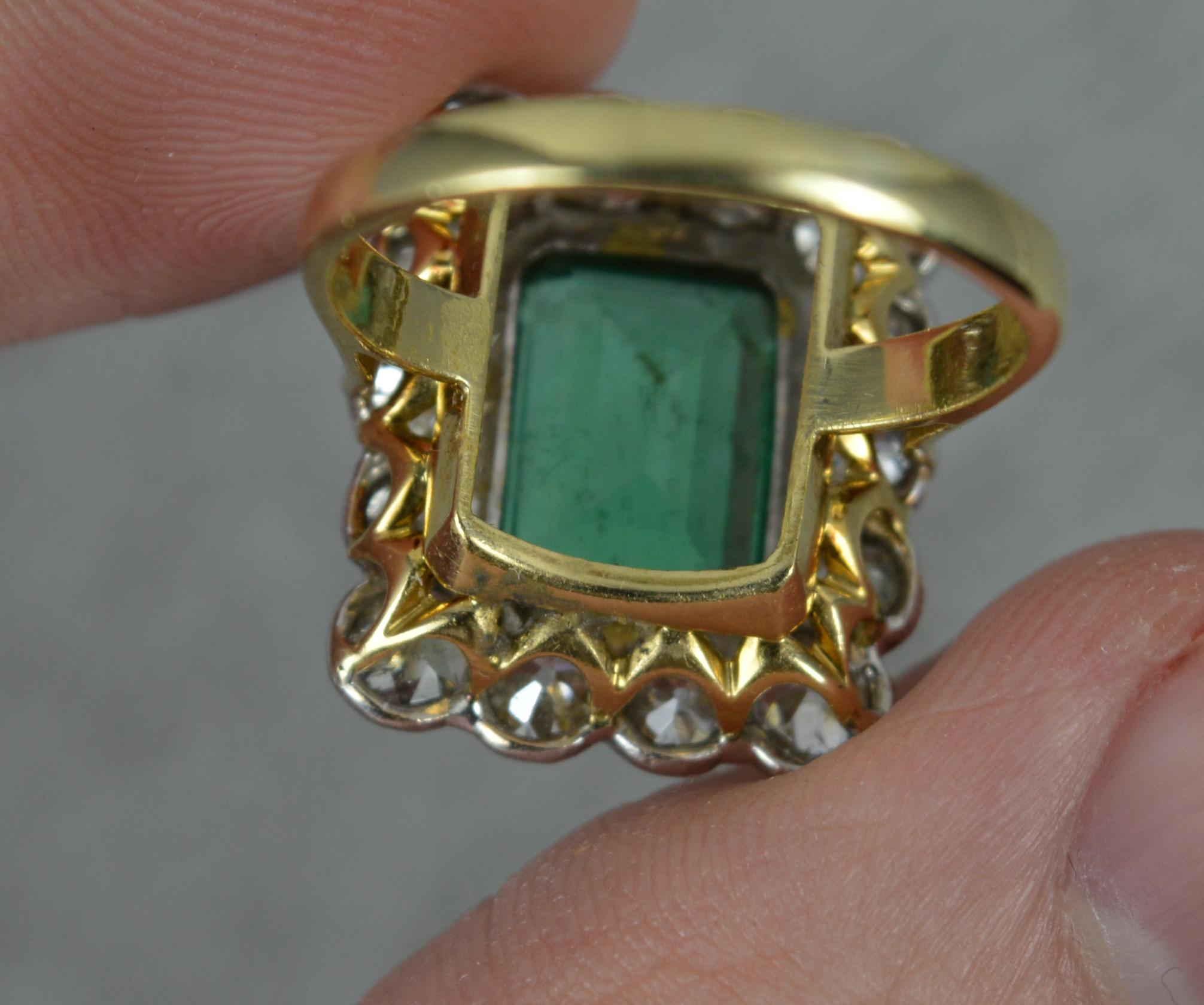 Antique Emerald and 2.00ct Old Cut Diamond 18ct Gold Cluster Ring 5