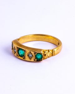 Antique Emerald and Diamond 9 Carat Gold Ring