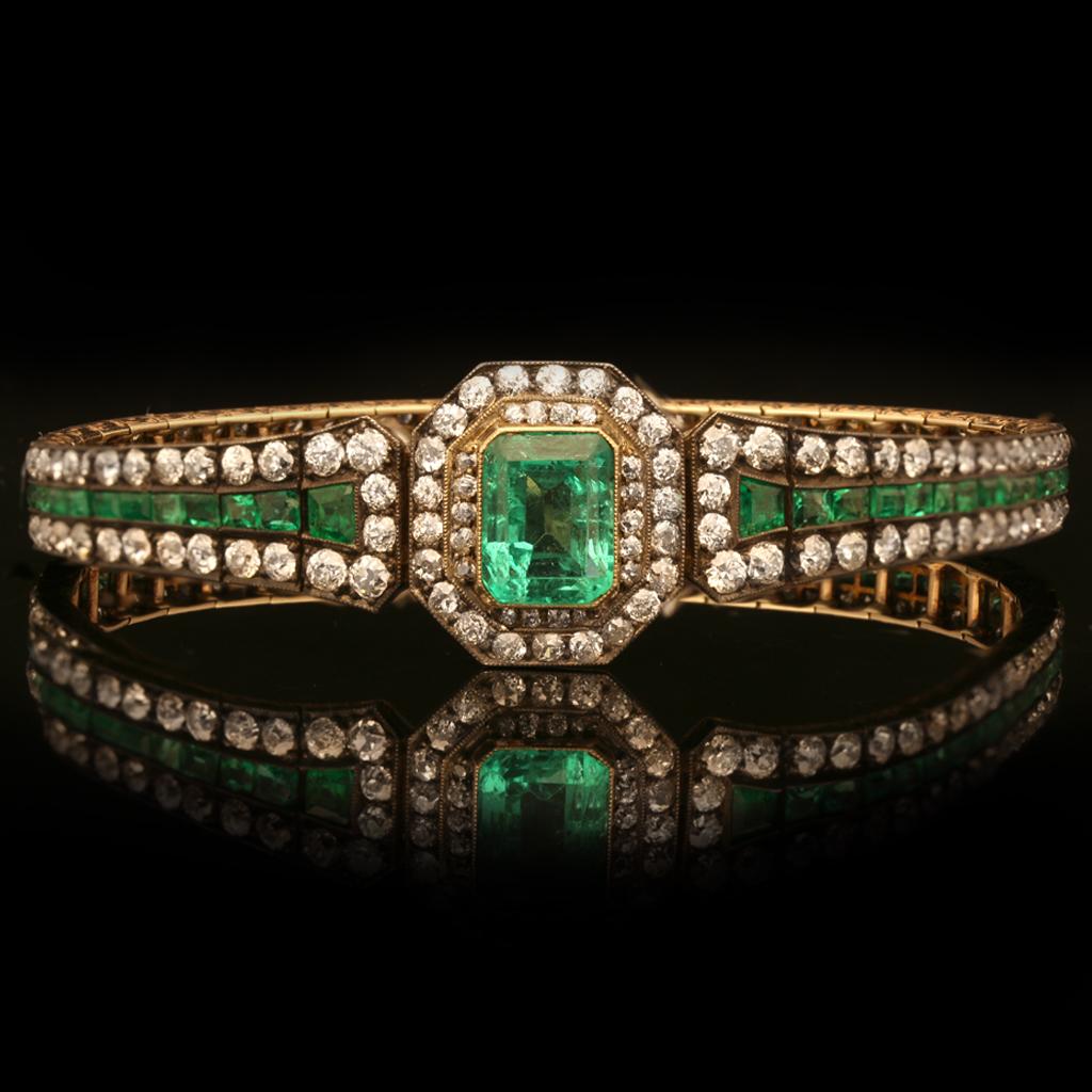 Antique Emerald and Diamond Bracelet, circa 1880 In Good Condition In London, GB