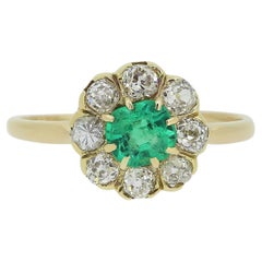 Antique Emerald and Diamond Cluster Ring
