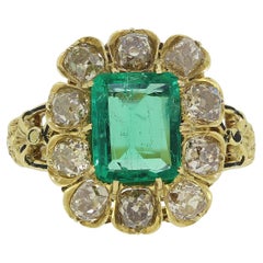 Antique Emerald and Diamond Cluster Ring