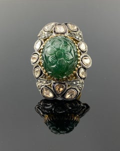 Anillo de Cóctel Antiguo de Esmeralda y Diamantes
