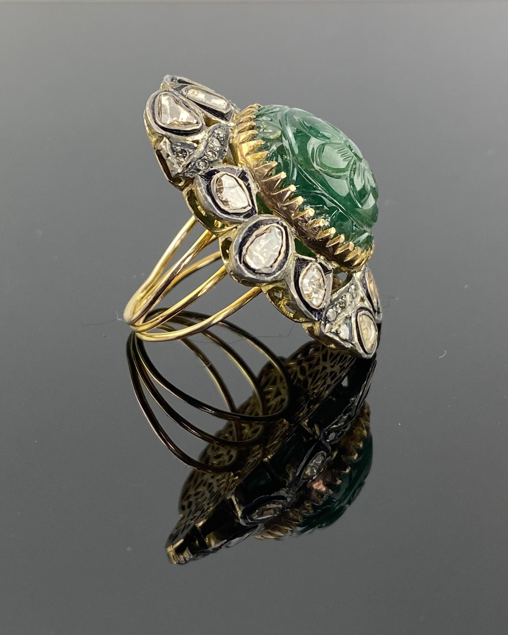 Art Deco Antique Emerald and Diamond Cocktail Ring  For Sale