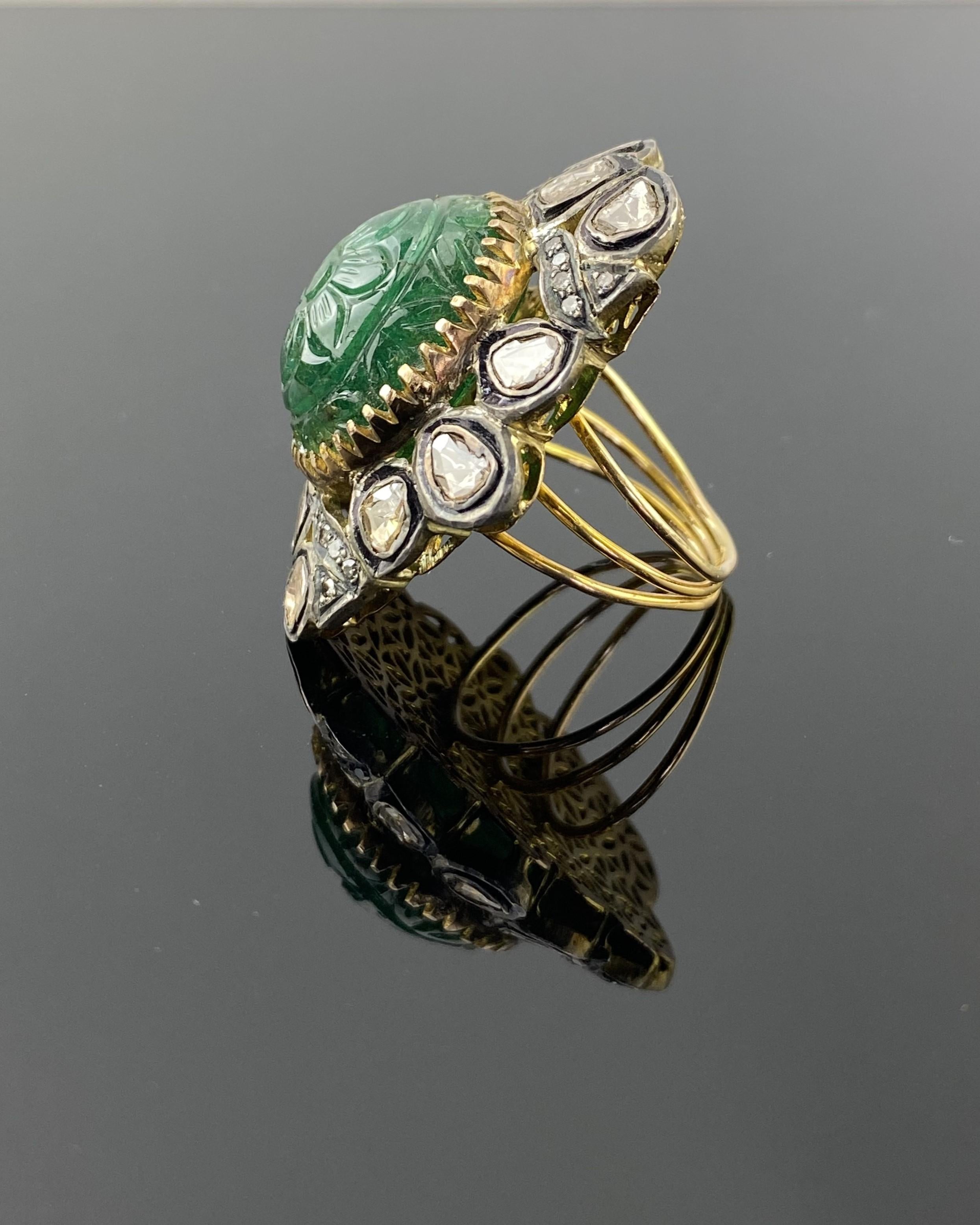Oval Cut Antique Emerald and Diamond Cocktail Ring  For Sale