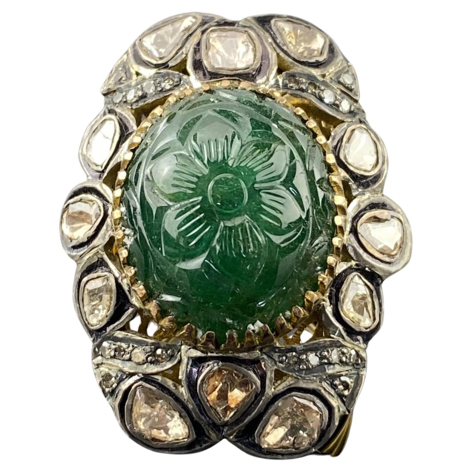 Antique Emerald and Diamond Cocktail Ring  For Sale