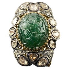 Antique Emerald and Diamond Cocktail Ring 