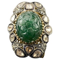 Antique Emerald and Diamond Cocktail Ring
