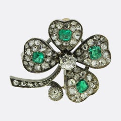 Antique Emerald and Diamond Four-Leaf Clover Brooch