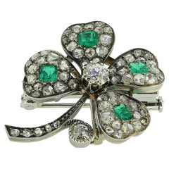 Antique Emerald and Diamond Four-Leaf Clover Brooch