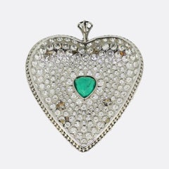 Mid-Century Emerald and Diamond Heart Pendant