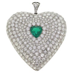 Antique Emerald and Diamond Heart Pendant