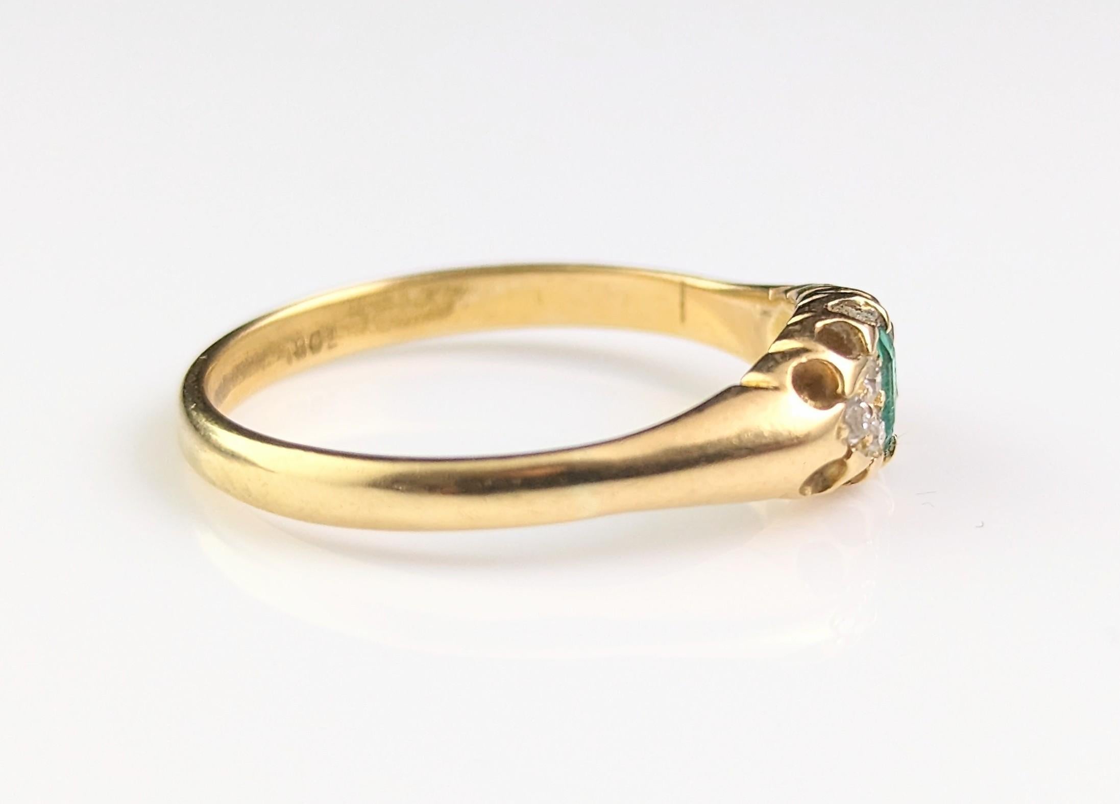 Antique Emerald and Diamond ring, 18k yellow gold, Victorian  7