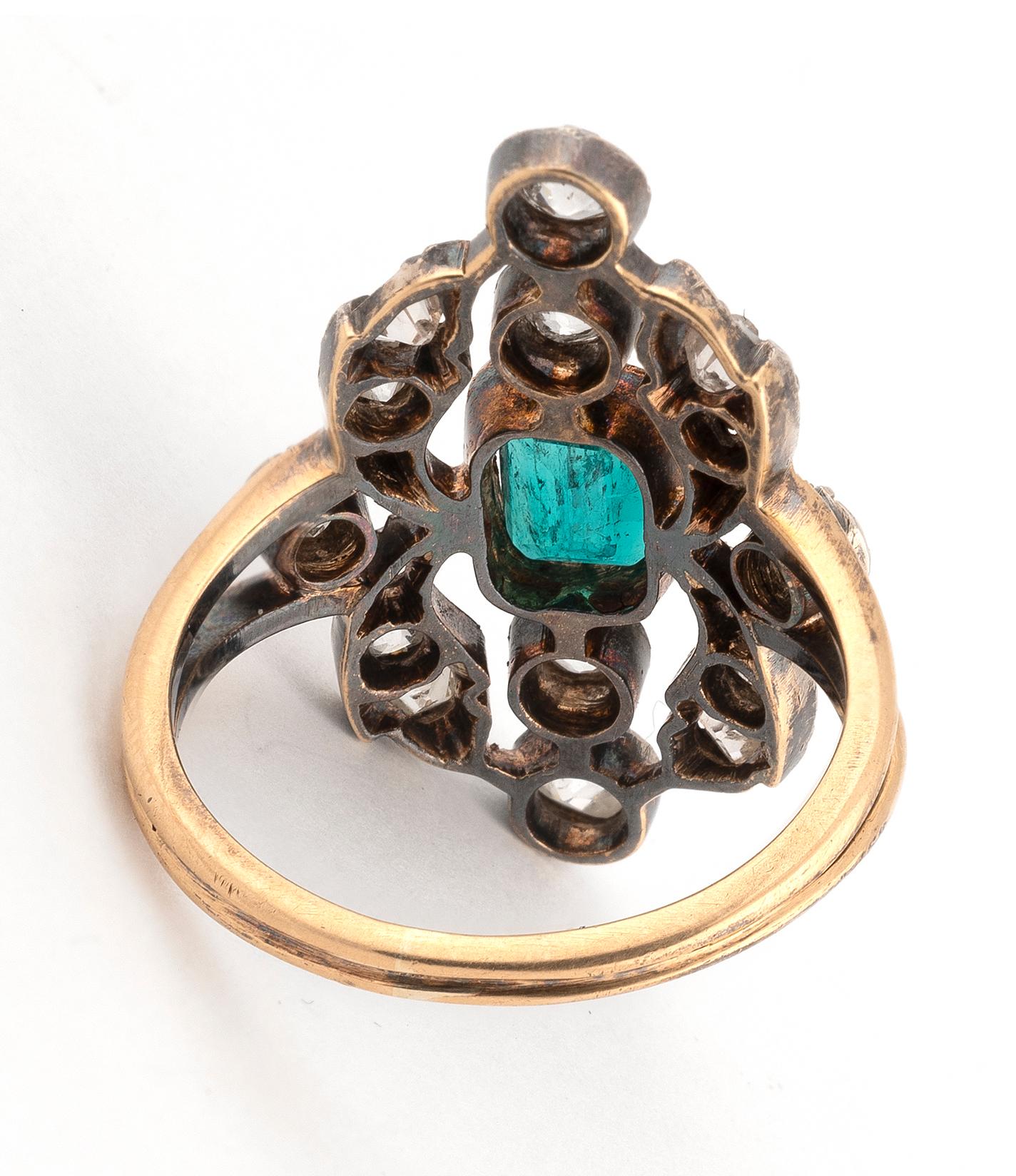 Victorian Antique Emerald and Diamond Ring