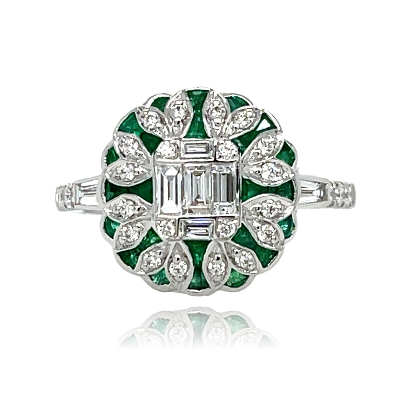 Women's Antique Emerald and Diamond Ring in 18k White Gold