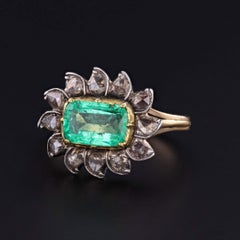 Antique Emerald and Diamond Ring of 14k Gold & Silver