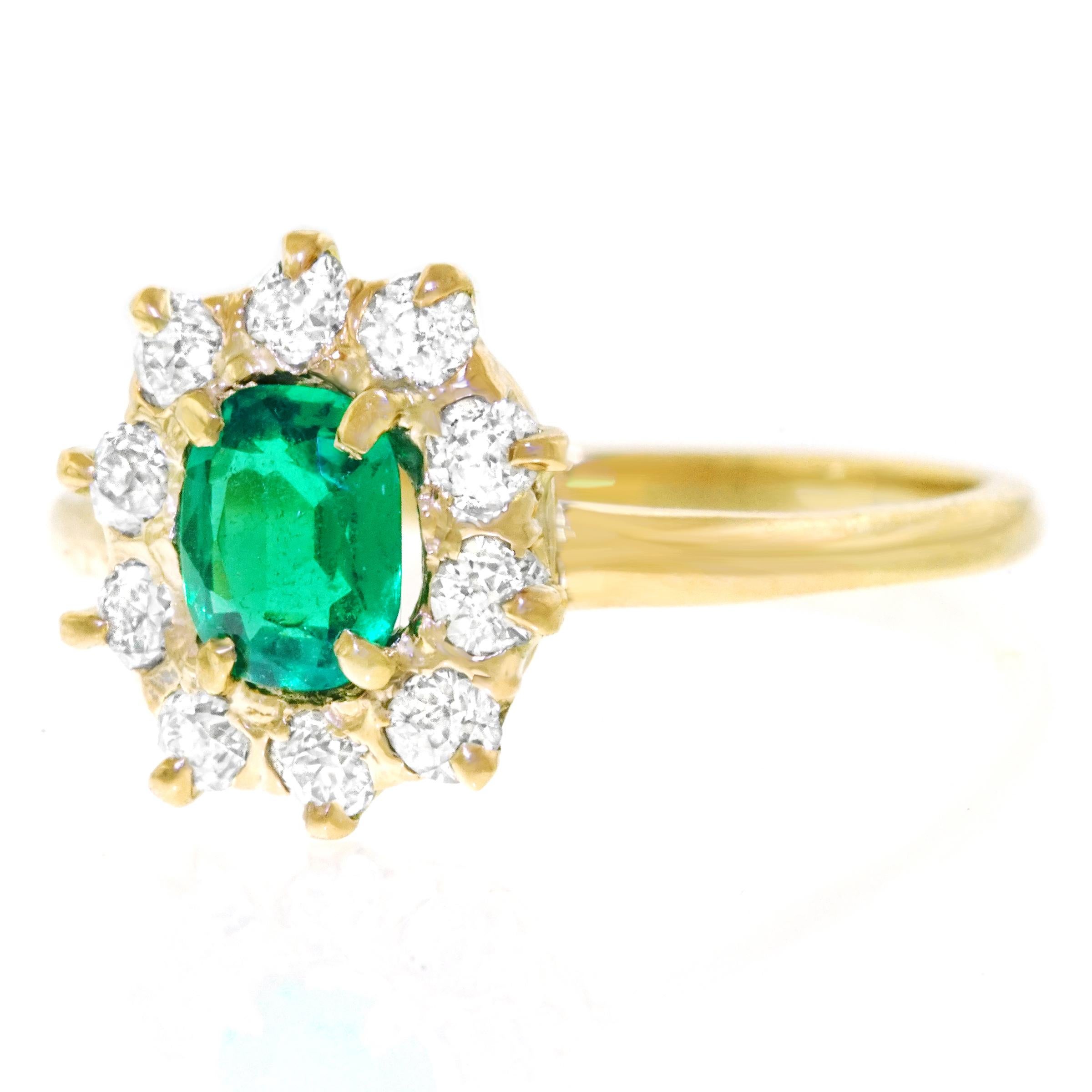 Victorian Antique Emerald and Diamond Set Gold Ring