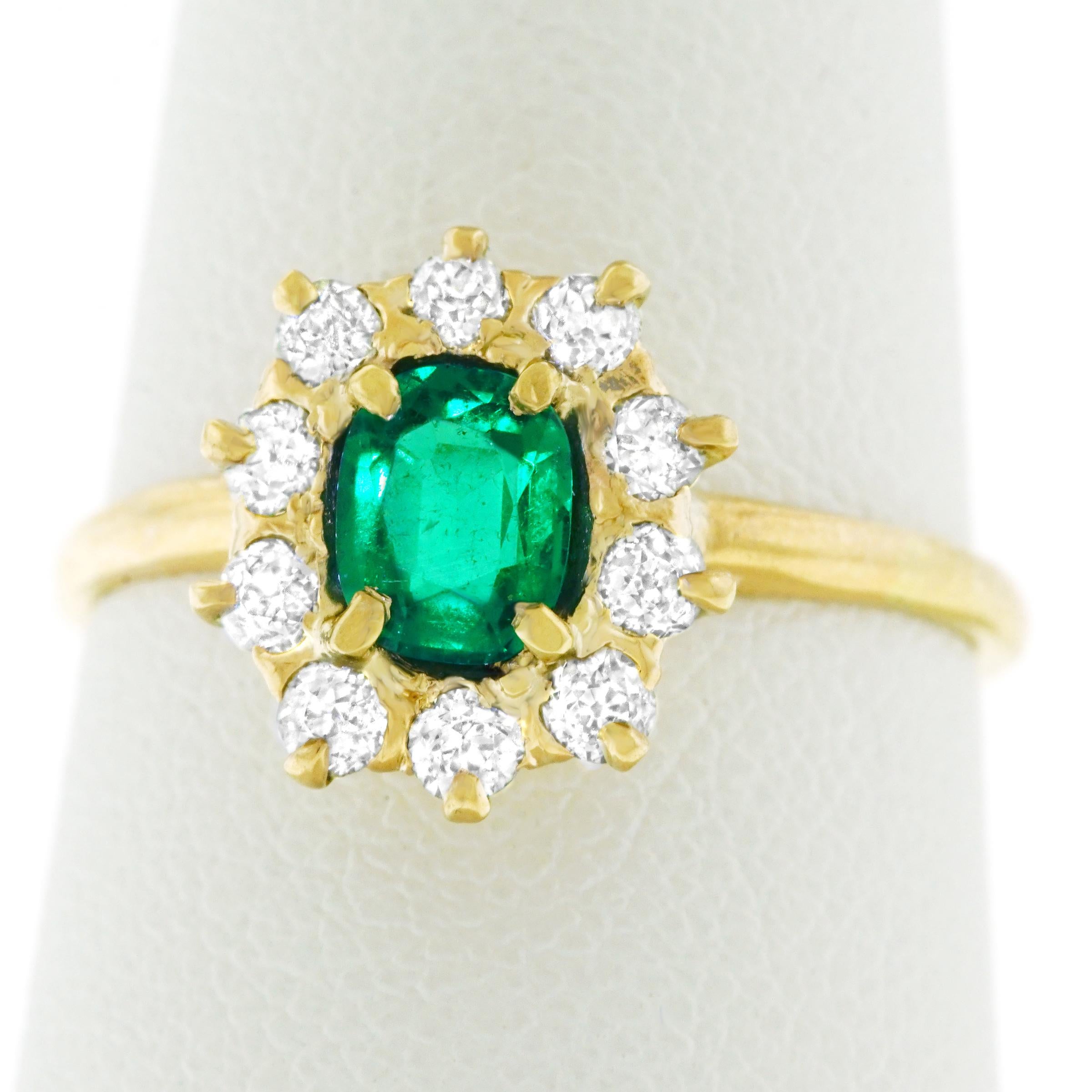 Women's or Men's Antique Emerald and Diamond Set Gold Ring