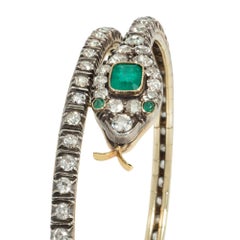 Antique emerald and diamond snake bracelet
