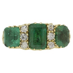 Antique Emerald and Diamond Three Stone Ring