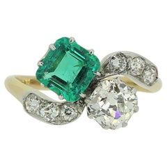 Antique Emerald and Diamond Toi Et Moi Ring