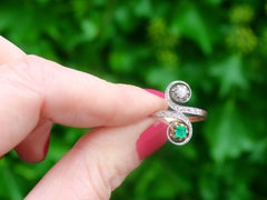 Antique Emerald and Diamond Yellow and White Gold Set Cocktail Ring