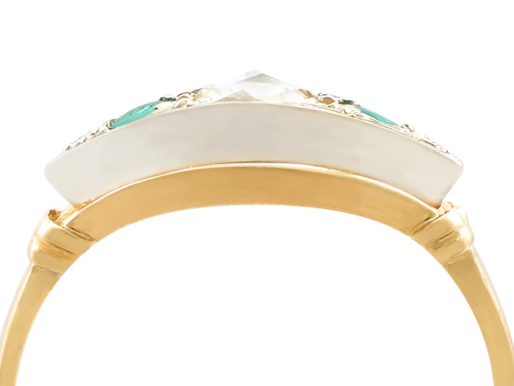 Round Cut Antique Emerald and Diamond Yellow Gold Cocktail Ring