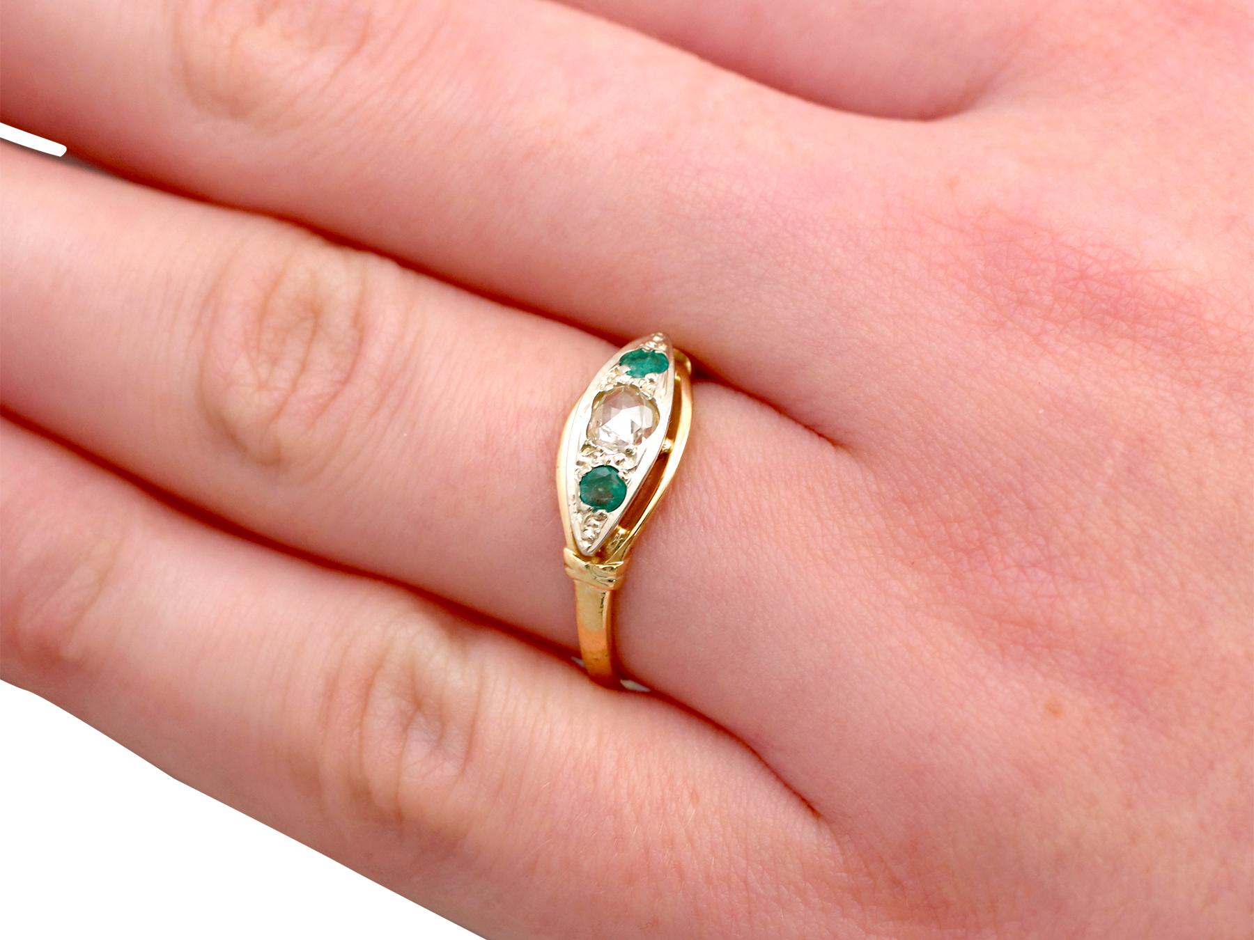 Antique Emerald and Diamond Yellow Gold Cocktail Ring 2