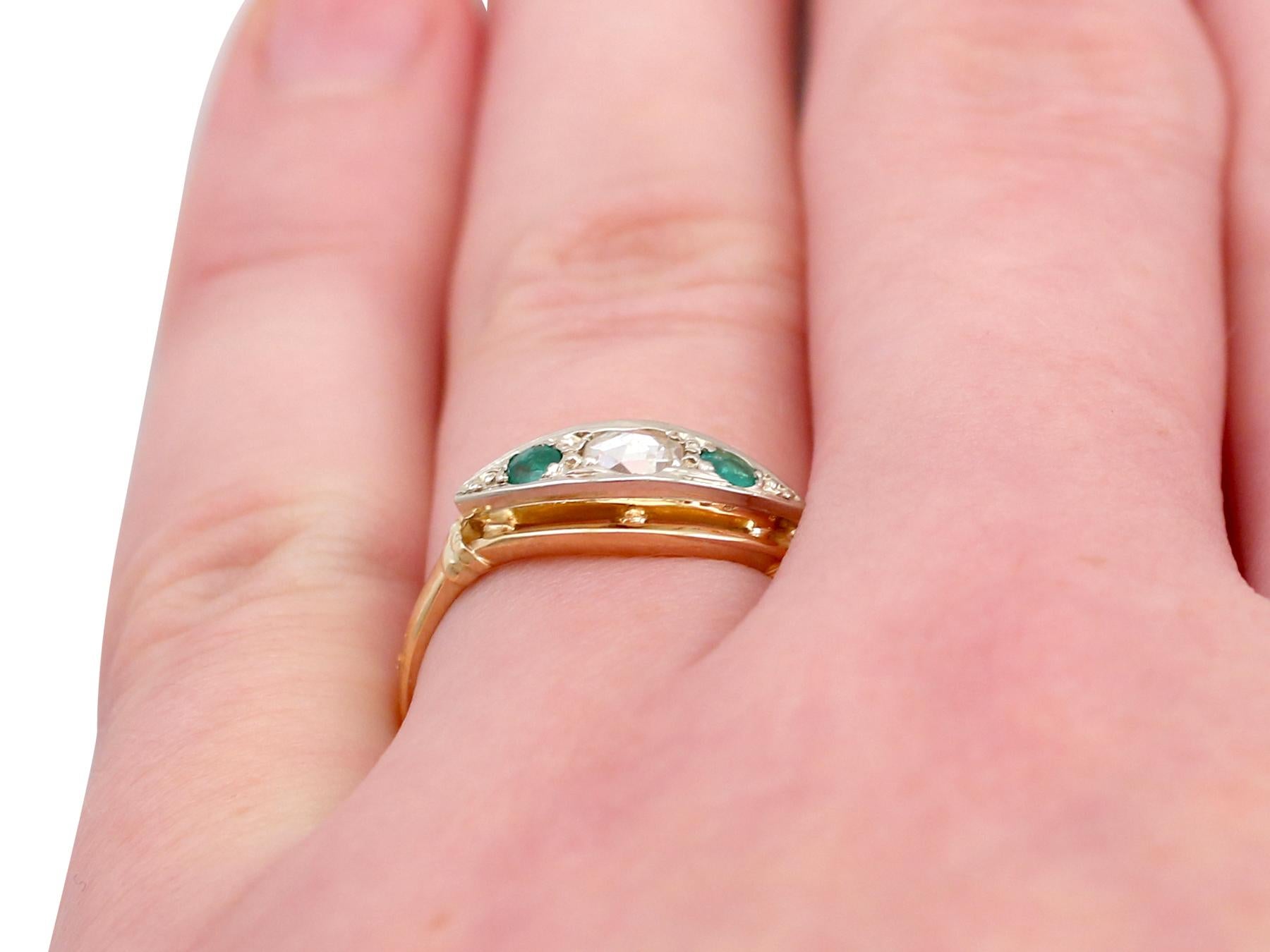 Antique Emerald and Diamond Yellow Gold Cocktail Ring 3