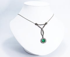 Antique Emerald and Old Cut Diamond Platinum and Gold Necklace, circa 1905