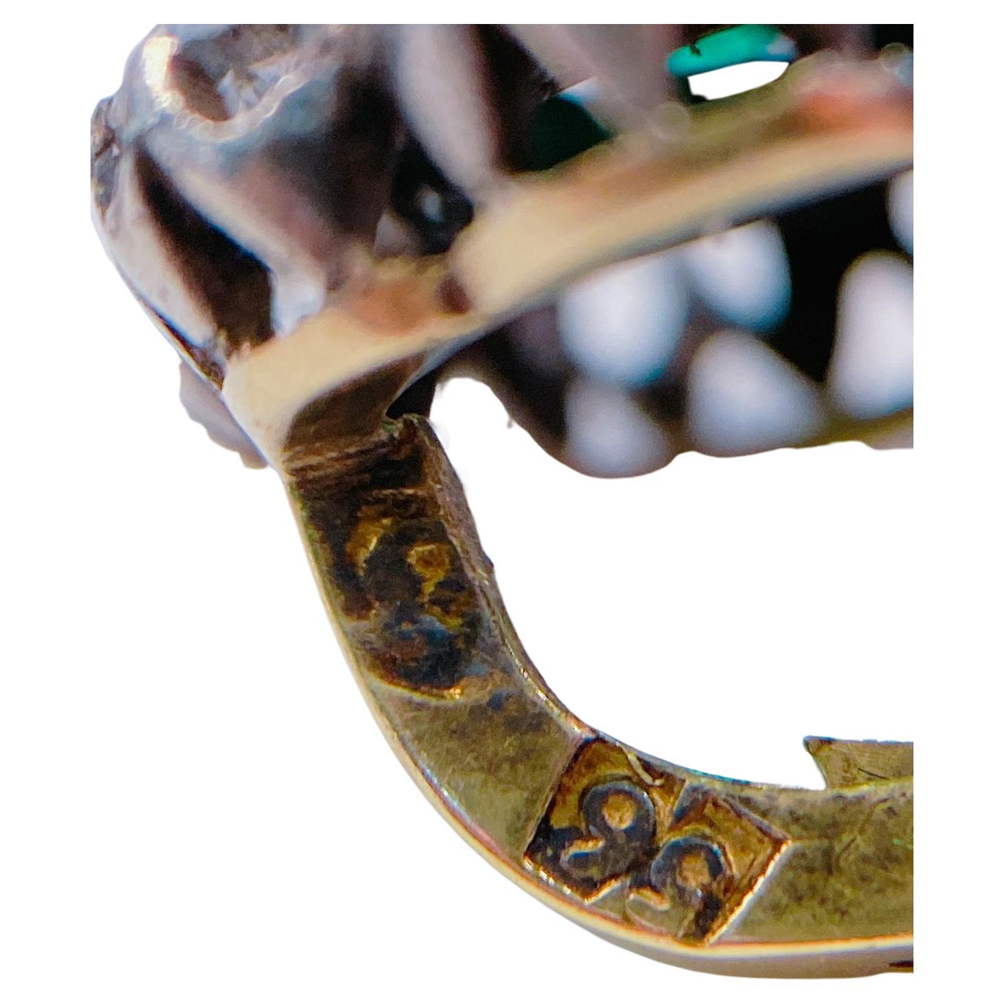 Antike Goldohrringe mit Smaragd und Diamant im alten Minenschliff 1