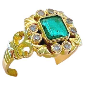 Antique Emerald And Old Mine Cut Diamond Ring