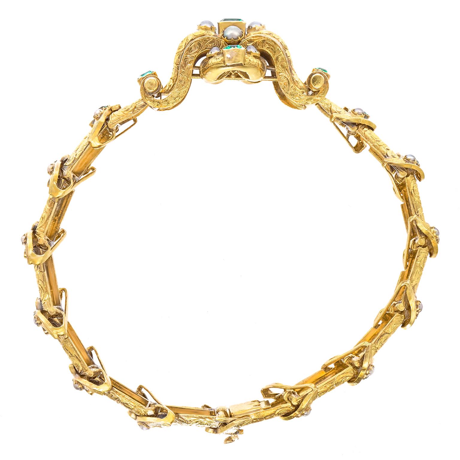 Antikes Armband mit Smaragd und Perlen im Angebot 5