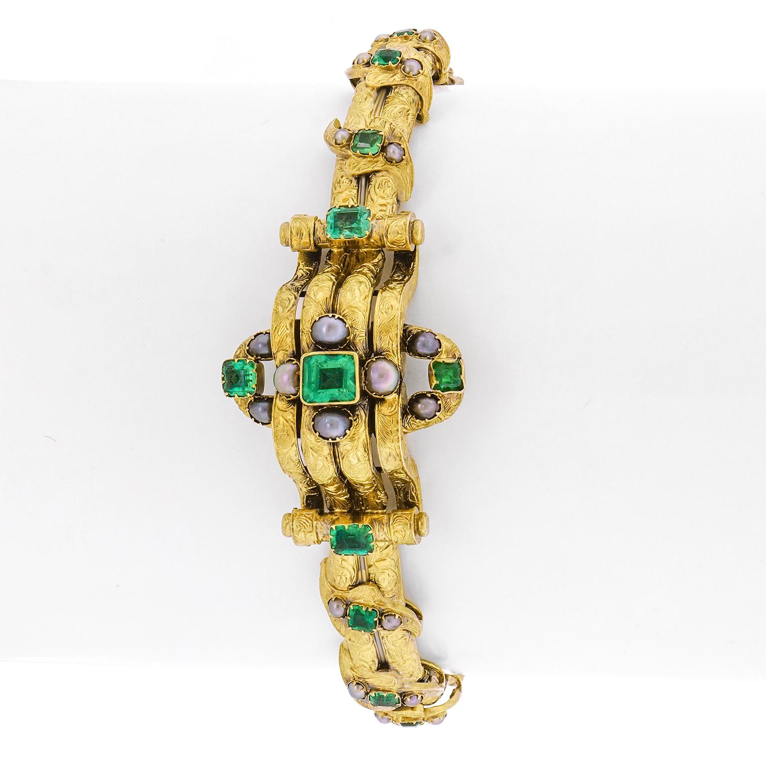 Antikes Armband mit Smaragd und Perlen im Angebot 6