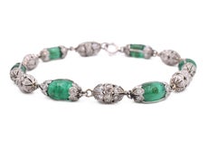 Art Deco Antique Emerald Bead and Diamond Bracelet